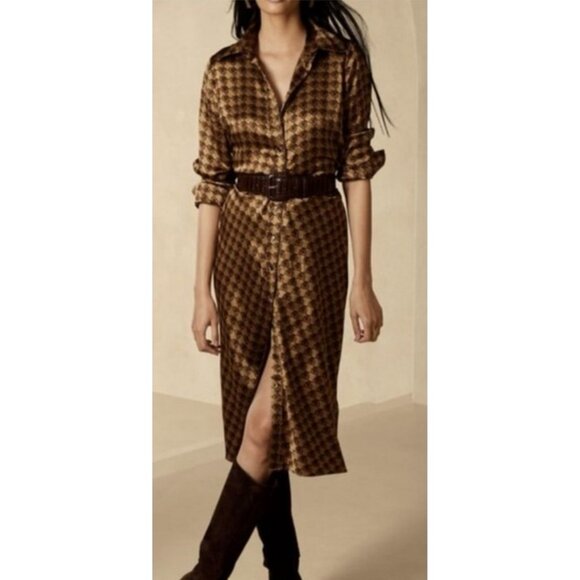 BANANA REPUBLIC Enchant Silk Shirtdress XXS BR Geo Print Dress #444359 - Picture 1 of 7